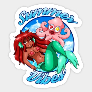 Summer Vibes Dark Skin Mermaid Sticker